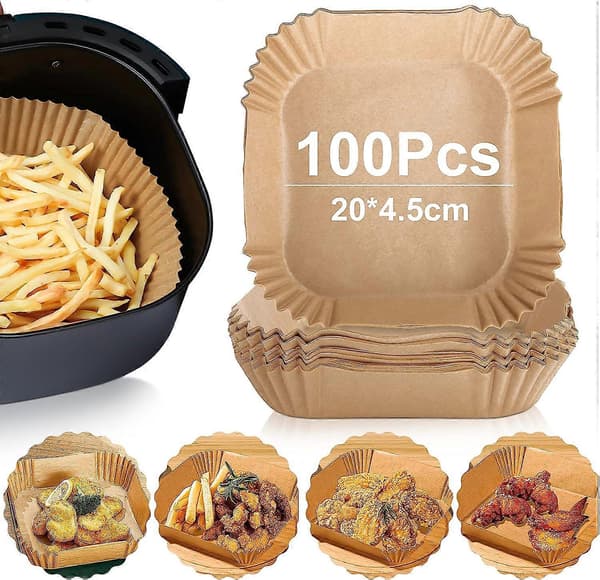 100-pakning bakepapir til airfryer, engangs non-stick papirformer
