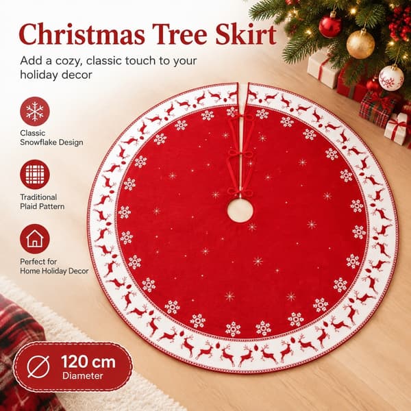 Juletræstæppe med tern og snefnug, kort plys-polyester, 120 cm, julepynt til hjemmet 90CM-5