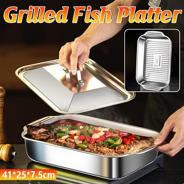 Grillet fiskefad, krebsfad, bakke, grillfad til camping, baghave-grill