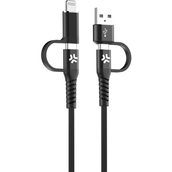 4-i-1 USB-C/USB-A till USB-C/Lightning-kabel, 60W PD, 2m, flätad nylon, svart