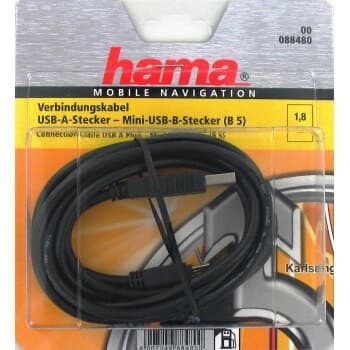 Mini USB-kabel 1,8 m, GPS-navigasjonssystem, USB A til Mini B, 5-pinners, datasynkronisering og lading