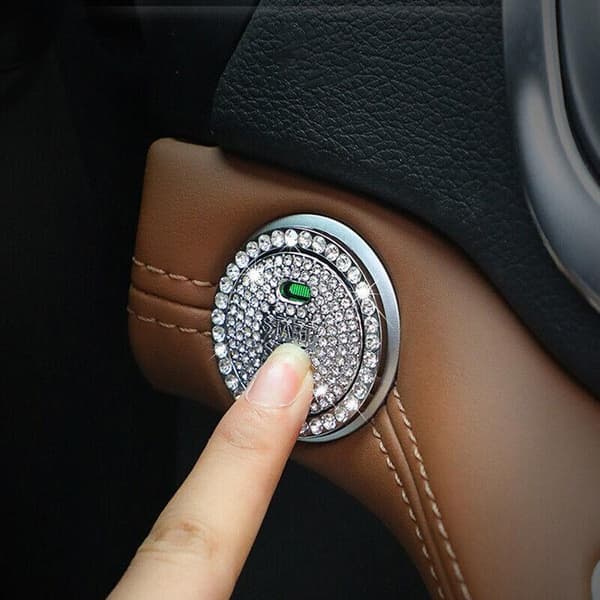 Bling Krystalring til bil, One Key Engine Start Stop Dekoration Knap Pink