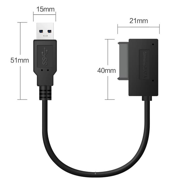 SATA til USB 3.0-adapterkabel for bærbar optisk stasjon, ekstern 7+6-pinners omformer
