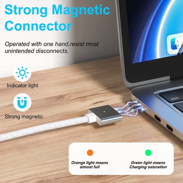 USB C til MagSafe 3-kabel 2 meter, 140W hurtigladekabel kompatibel med MacBook Air Pro