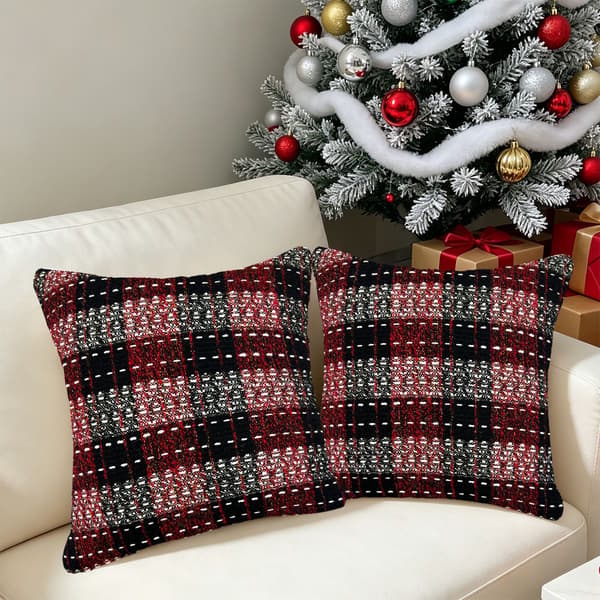 Jule-pudebetræk med tern, rød og sort, 45x45 cm, retro tweed-pudebetræk til sofa 45x45cm Red Black Plaid, 1 Pack