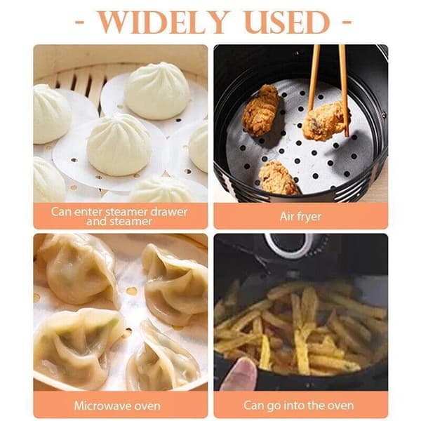 100 stk. 7/8/9 Non-Stick Airfryer Bagepapir Liners 18CM