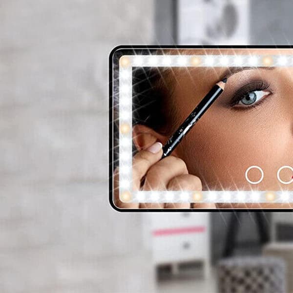 USB Bil Solskærm Makeupspejl Touchskærm LED Lys Makeupspejl Sort