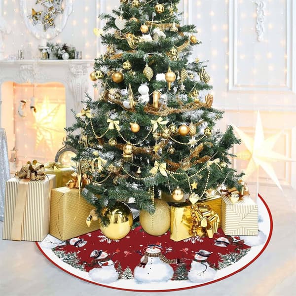 Juletreteppe med snømann, juletrefotdeksel i trykt polyester, 120 cm 120cm-1