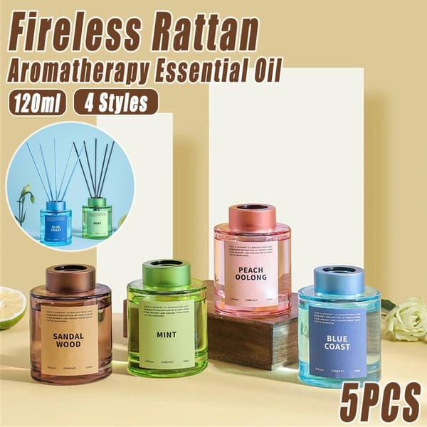 5X 120 ml Ildfri Rattan Aromaterapi Æterisk Olie Reed Diffuser Sæt Blå Kyst