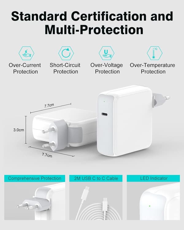 96W USB-C-laddare för MacBook Pro, 2m kabel, snabbladdning