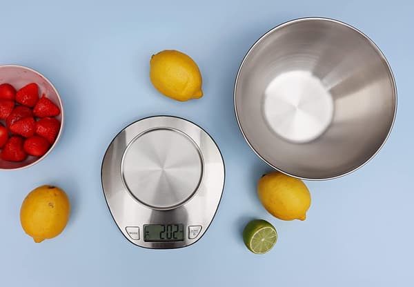 Multifunktionel køkkenvægt, 5 kg, LCD-display, skål i rustfrit stål