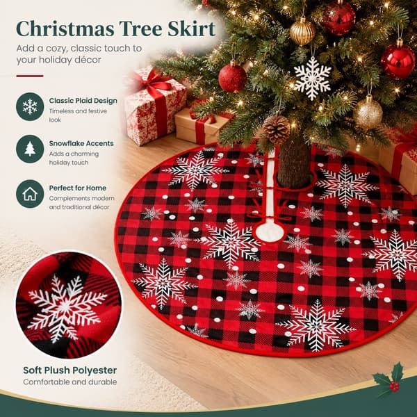 Juletræstæppe med tern og snefnug, kort plys-polyester, 120 cm, julepynt til hjemmet 120CM-4