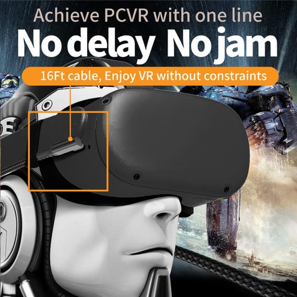 USB-C Linkkabel til Oculus Quest 2, 5m, Nylonflettet, 5Gbps Dataoverførsel, Sort