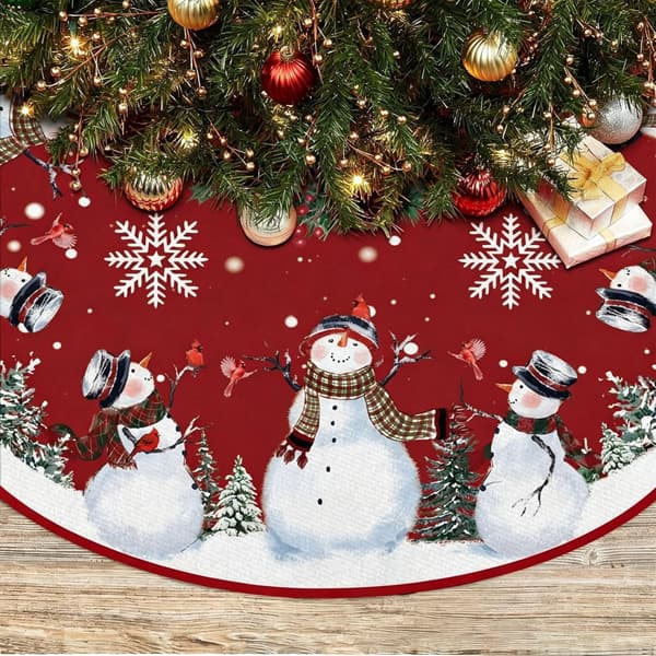 Juletreteppe med snømann, juletrefotdekorasjon i trykt polyester, 120 cm 90cm-1