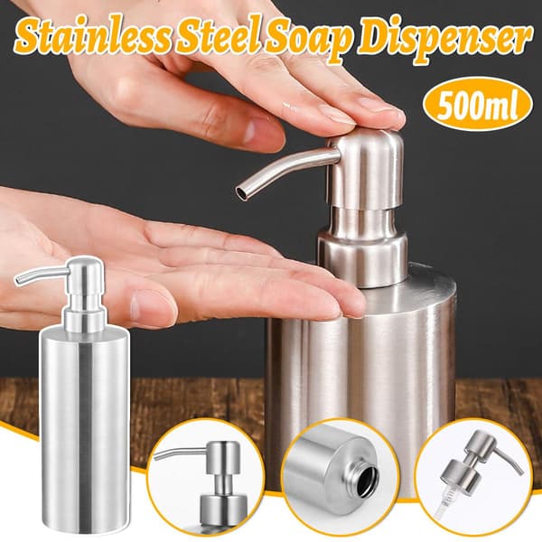 Sæbedispenser 500ml Rustfrit Stål Pumpe Sølv Badeværelse Væskebeholder