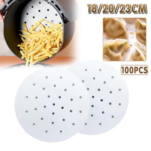 100 stk. 7/8/9 Non-Stick Airfryer Bagepapir Liners 18CM