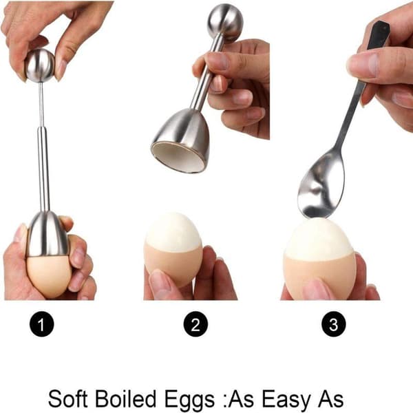 5-delt sett eggåpner i rustfritt stål, eggeskallseparator for rå og kokte egg, sølv