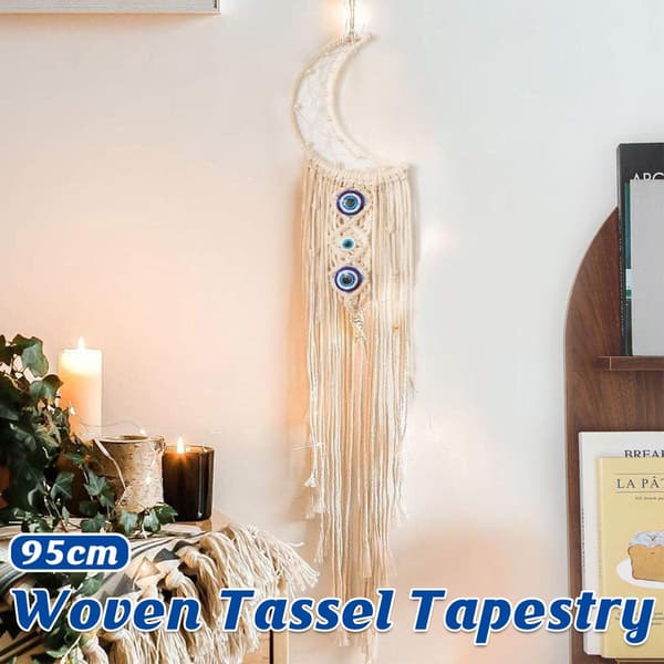 Makramé Väggbonad Tapestry Bomullsrep Bohemiska Tofsar 95cm