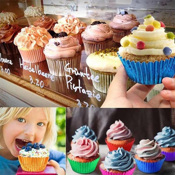 200 st Färgade Bakpappersformar Muffinsformar för Festbakning Blå