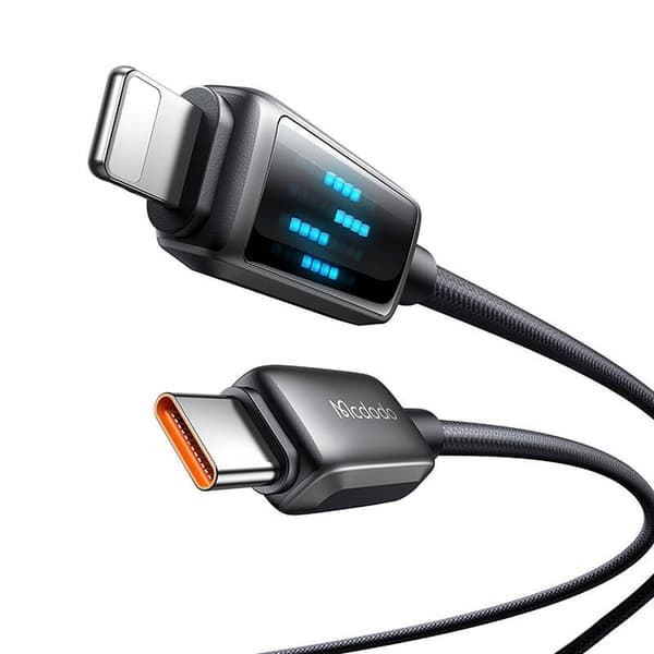 USB-C til Lightning-kabel, 36W hurtiglading, LED-skjerm, 1,2m, flettet nylon