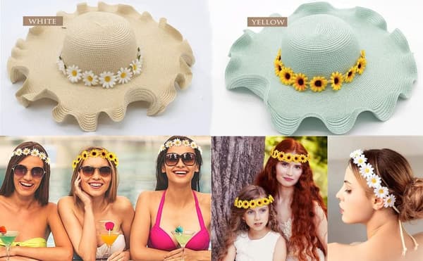 2 stk. hvit og gul tusenfryd blomsterhodebånd krone Boho blomsterhodebånd blomsterhårkrans Boho hodeplagg