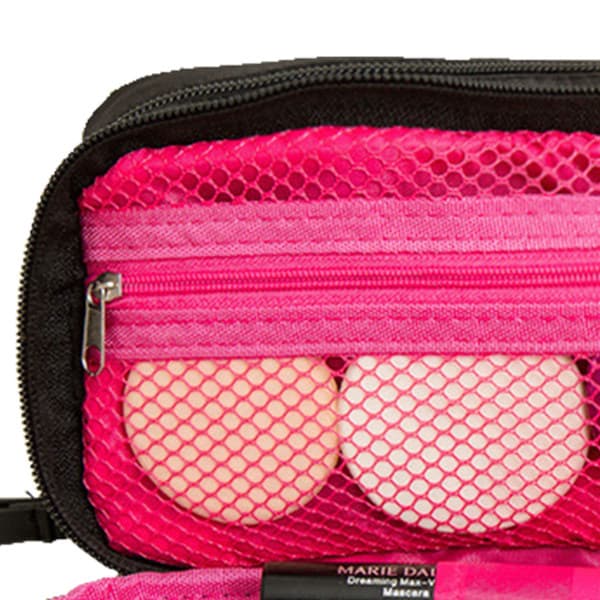 Makeup Taske Dobbelt Lynlås Lukning Sort Indvendig Pink Rum
