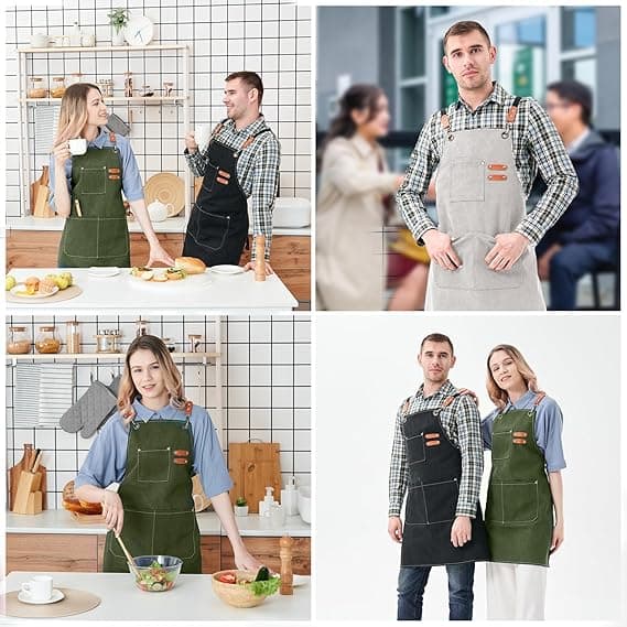 Canvas kockförkläde, professionellt arbetsförkläde, justerbart matlagningsförkläde, kockförkläde för grill hemkök restaurangkafé