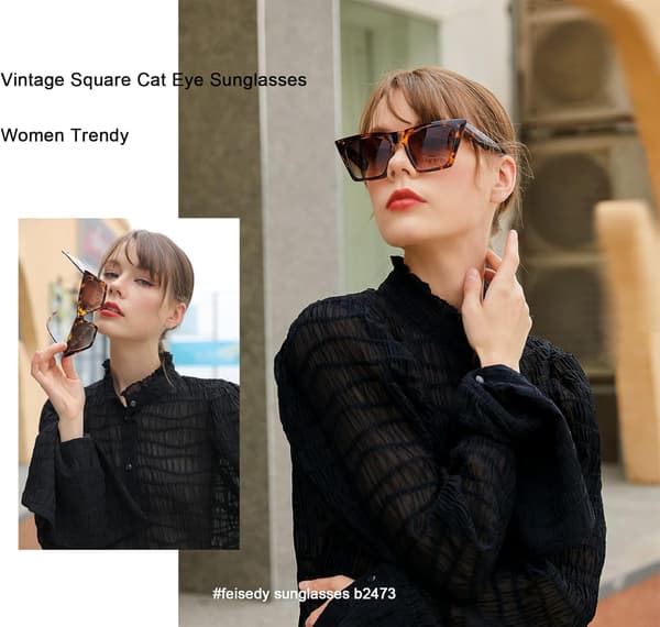 Fasjonable oversized firkantede cat eye solbriller for kvinner og menn B2473
