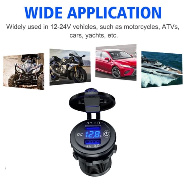 12V 24V Dobbel QC3.0 USB Billader Socket Med For Touch Switch LED Voltmeter Strømadapter Til Truck SUV Mar