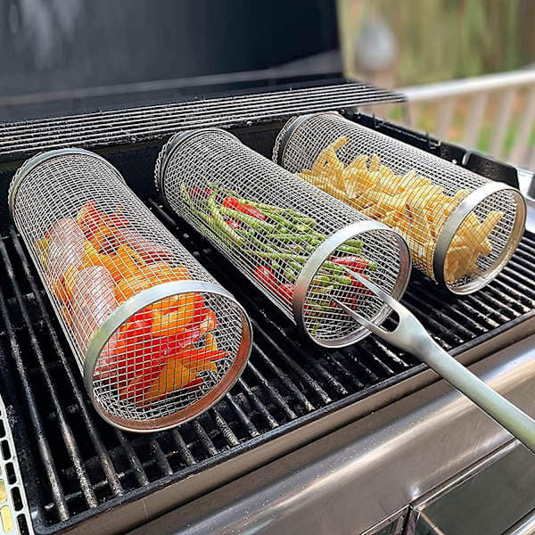 Grillkurv, udendørs grillbur i rustfrit stålnet