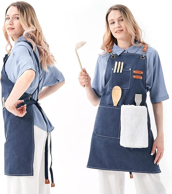Canvas kockförkläde, professionellt arbetsförkläde, justerbart matlagningsförkläde, kockförkläde för grill hemkök restaurangkafé