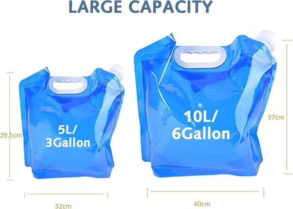 2-pack 10L+5L hopfällbar dricksvattenbehållare för camping, vandring, picknick, grill (blå)