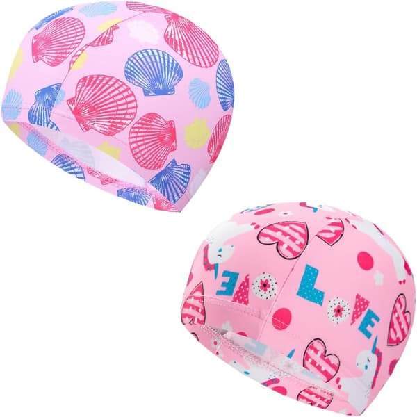 Badehette for barn, svømmehette barn, badehatt barn, badehette i stoff barn, badehette jenter, Svømmehetter passer for jenter i alderen 2-8 år (2 stk)