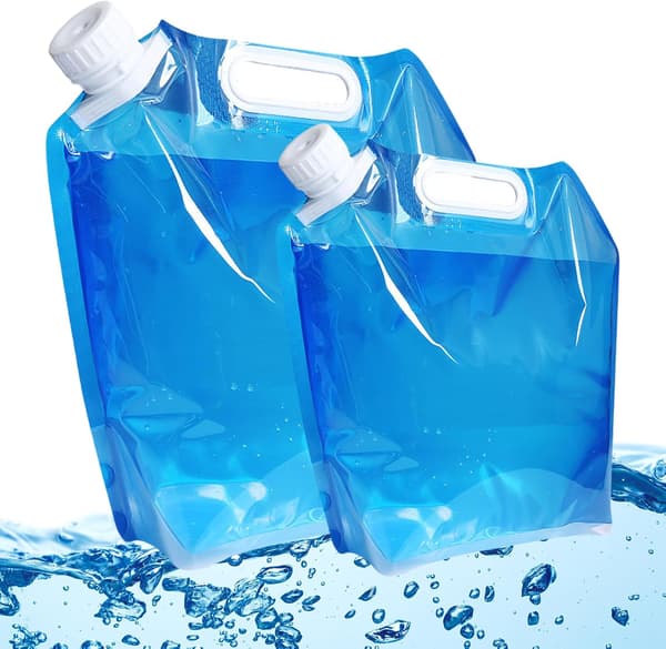 2-pack 10L+5L hopfällbar dricksvattenbehållare för camping, vandring, picknick, grill (blå)