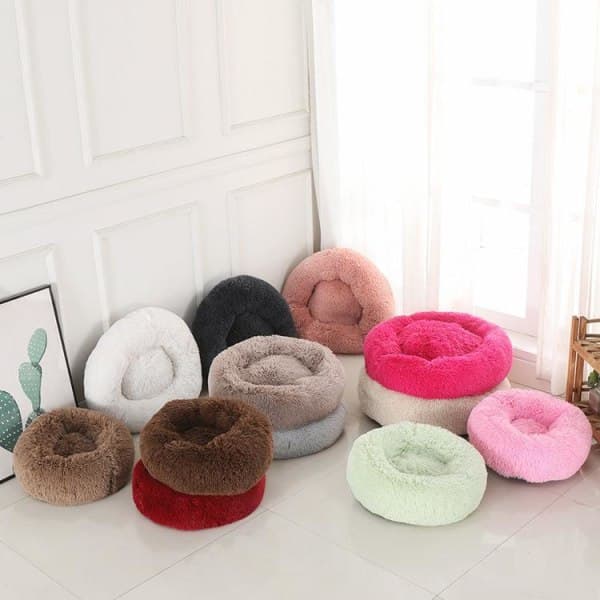 Rund blød fluffy hundebed kattebed Lysegrå 40 cm
