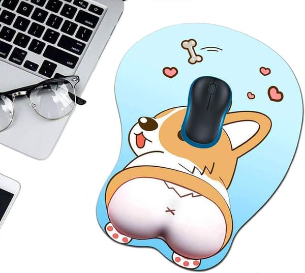 3D Musematte med Håndleddsstøtte, Ergonomisk Myk Silikongel Gaming Musematte, Søt Corgi Hund Anime Musematte for PC Bærbare Datamaskiner