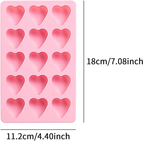 Hjärta isbitsform, silikonisbitsformar, lättsläppande silikon och flexibla 15-isbrickor, använd för kök, choklad, godis, rosa