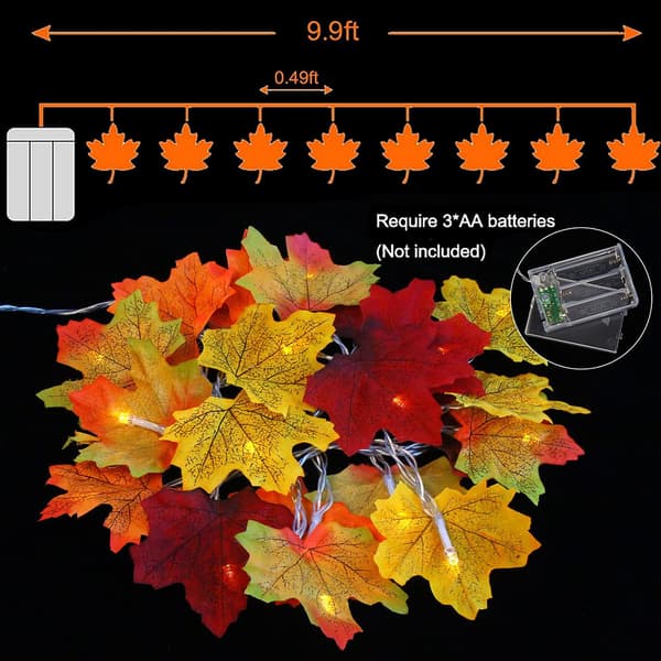 Ahornbladlys, 3M 20 LED efterårslys efterårsbladlys efterårsdekorationslys til efterårsdekorationer Halloween-dekorationer