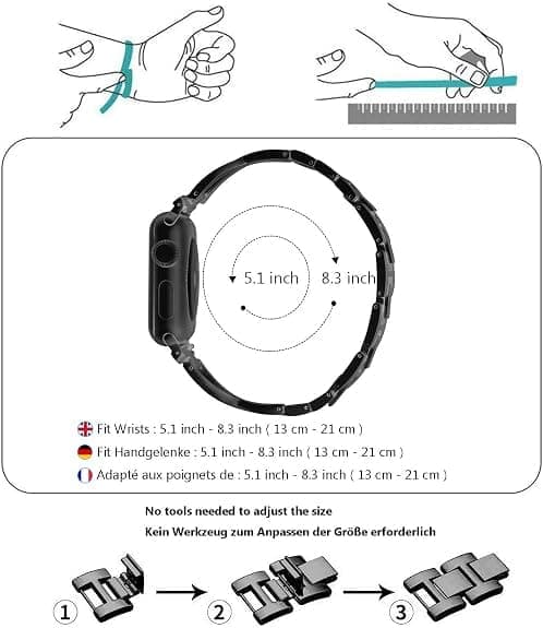 Smykke-urbånd til iWatch-serien til kvinder, krystal-diamantarmbånd, rustfrit stål-rem, sort 38/40/41mm