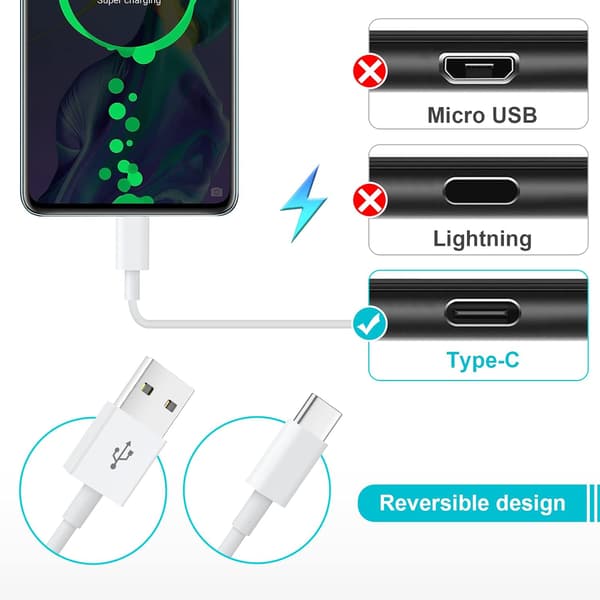 USB C Opladerkabel 2-pak 1M USB A til USB C Kabel Hurtig Opladning Kompatibel - Hvid.