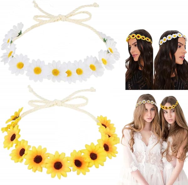 2 stk. hvit og gul tusenfryd blomsterhodebånd krone Boho blomsterhodebånd blomsterhårkrans Boho hodeplagg