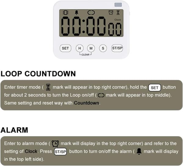 Digital Timerur, Multifunktionelt Digitalt Ur Nedtællingstimer Begivenhedstimer med Alarm, Magnetisk Bagside Store Cifre Display Vibration/Lydalarm