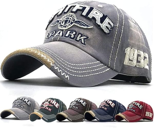 Distressed Baseball Cap for Menn Vintage Trucker Hat Menn Bomull Brodert Snapback Casual Baseball Cap Unisex, Grå