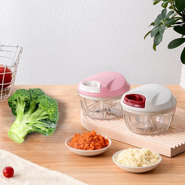 Pink Manuel Træk Madhakker, Håndtrækker Hvidløgshakker til Køkken, Lille Foodprocessor med Rustfri Stålblade