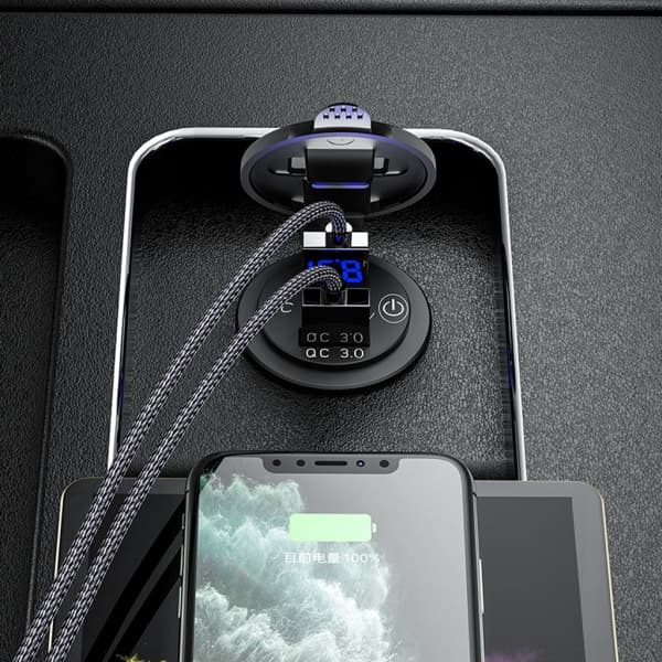 12V 24V Dobbel QC3.0 USB Billader Socket Med For Touch Switch LED Voltmeter Strømadapter Til Truck SUV Mar