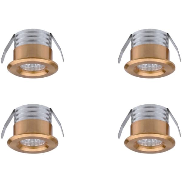 Sæt med 4 mini indbyggede LED-spots, 3 W, guld neutral lys
