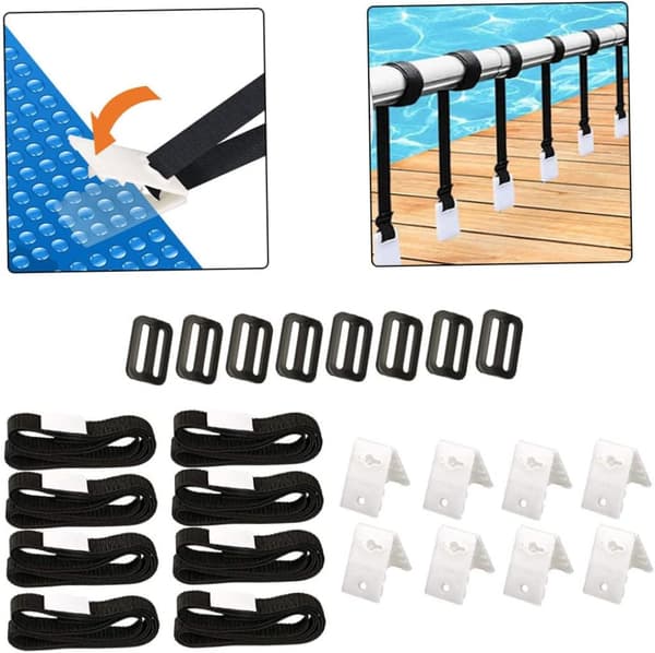 Pool Solar Cover Roller Tilbehørssæt Pool Rulledækken Sæt Soltæppe Tape Sæt til Overjordiske Pools 8 Stykker Sæt