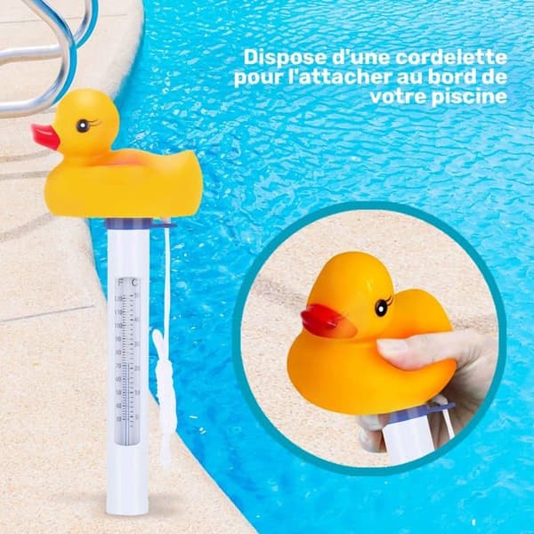 Pooltermometer, 1 flydende termometer med ande-tema og snor – Stødsikkert og vandtæt – Til indendørs pools