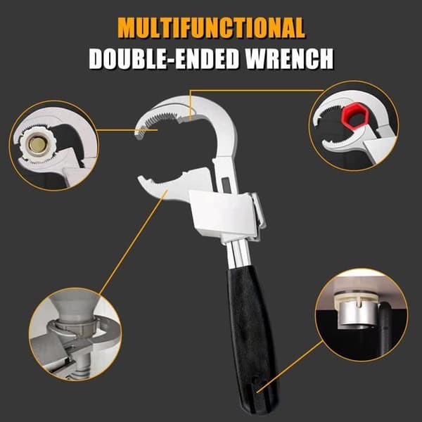 Justerbar dobbeltendet universalnøgle – Multifunktionel halvmånenøgle til reparation af sanitære vandrør