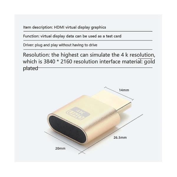 -kompatibel virtuell skjerm 4k Ddc Edid Dummy Plug Edid Display C